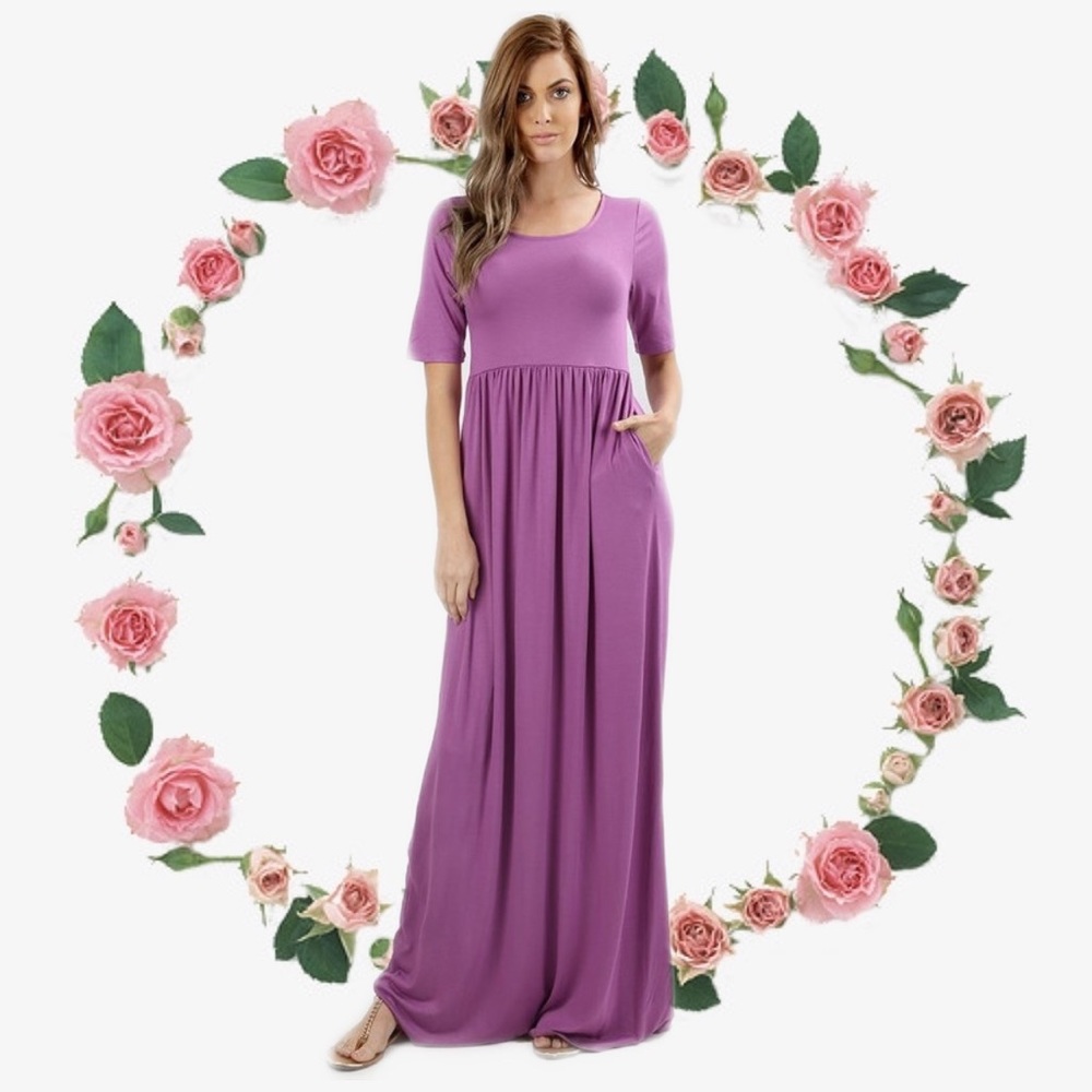 Boutique Purple Maxi Dress W Pockets & 3/4 sleeves